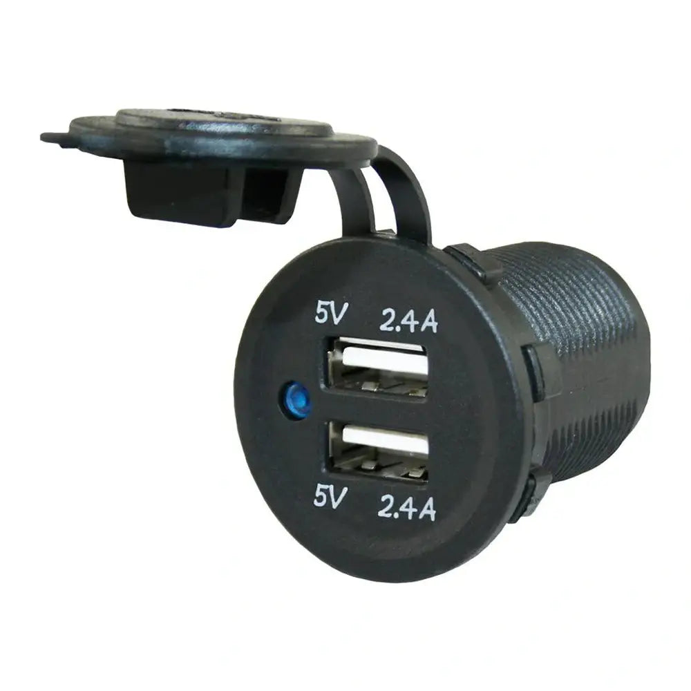 Vooraanzicht van USB inbouwstopcontact met twee USB-A poorten (2.4A per poort)