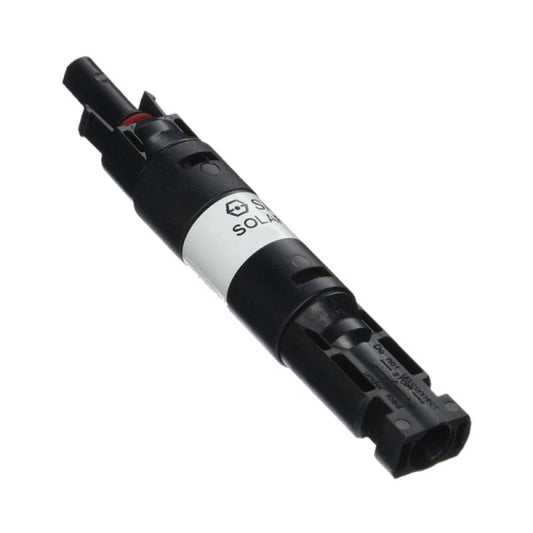 Zekeringhouder met MC4-stekkers en transparante behuizing, geschikt voor 8 ampère zekering in zonnepaneelsystemen met serie- of parallelschakeling