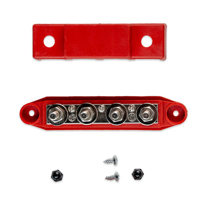 Busbar met afdekkap 4-voudig M8, rood