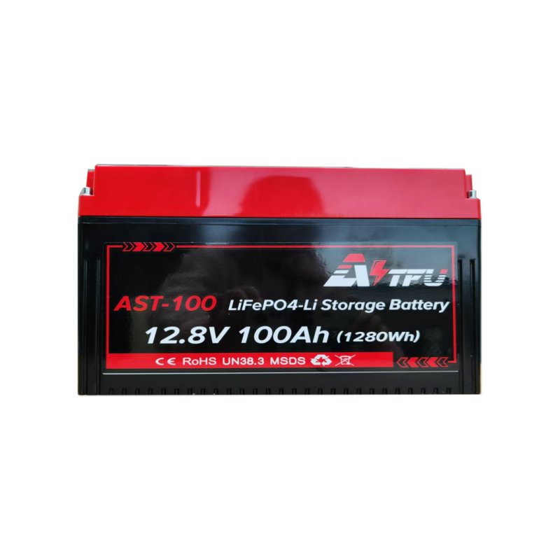 Vooraanzicht van de LiFePO4 12V 100Ah accu met Bluetooth