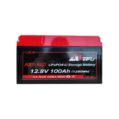 Vooraanzicht van de LiFePO4 12V 100Ah accu met Bluetooth